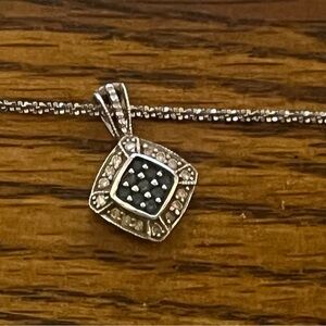 White and Blue Diamond Pendant Necklace 14K White Gold Adjustable